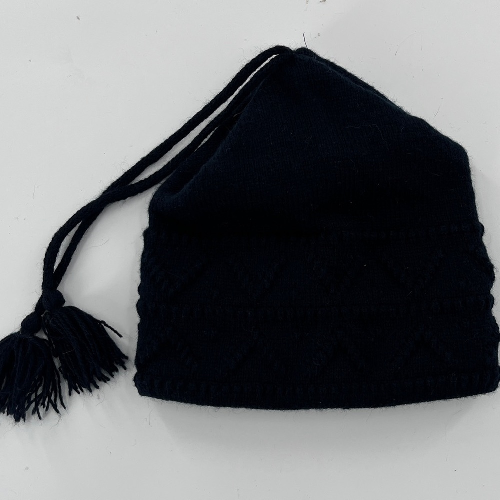 Penthouse Knits Navy Wool  Hat  with Tassels - Unisex - One Size